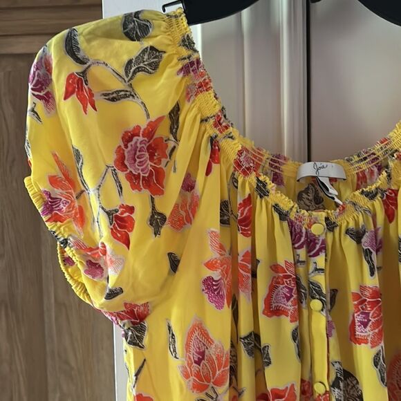 Joie silk yellow floral off shoulder crop peasant top xs - Picture 4 of 11